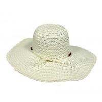 Hats – 12 PCS Straw Big Rim Hat w/ Beads - Ivory - HT-M233IV